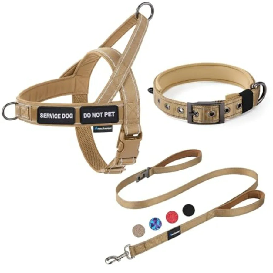 No Pull Dog Harness And Leash Set With Double Handle Car Seatbelt Clip
