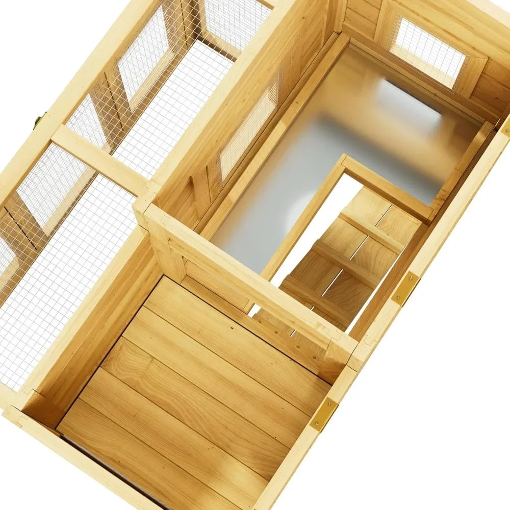 Outdoor Wooden Chicken Coop With Waterproof Roof And Pull-Out Trays