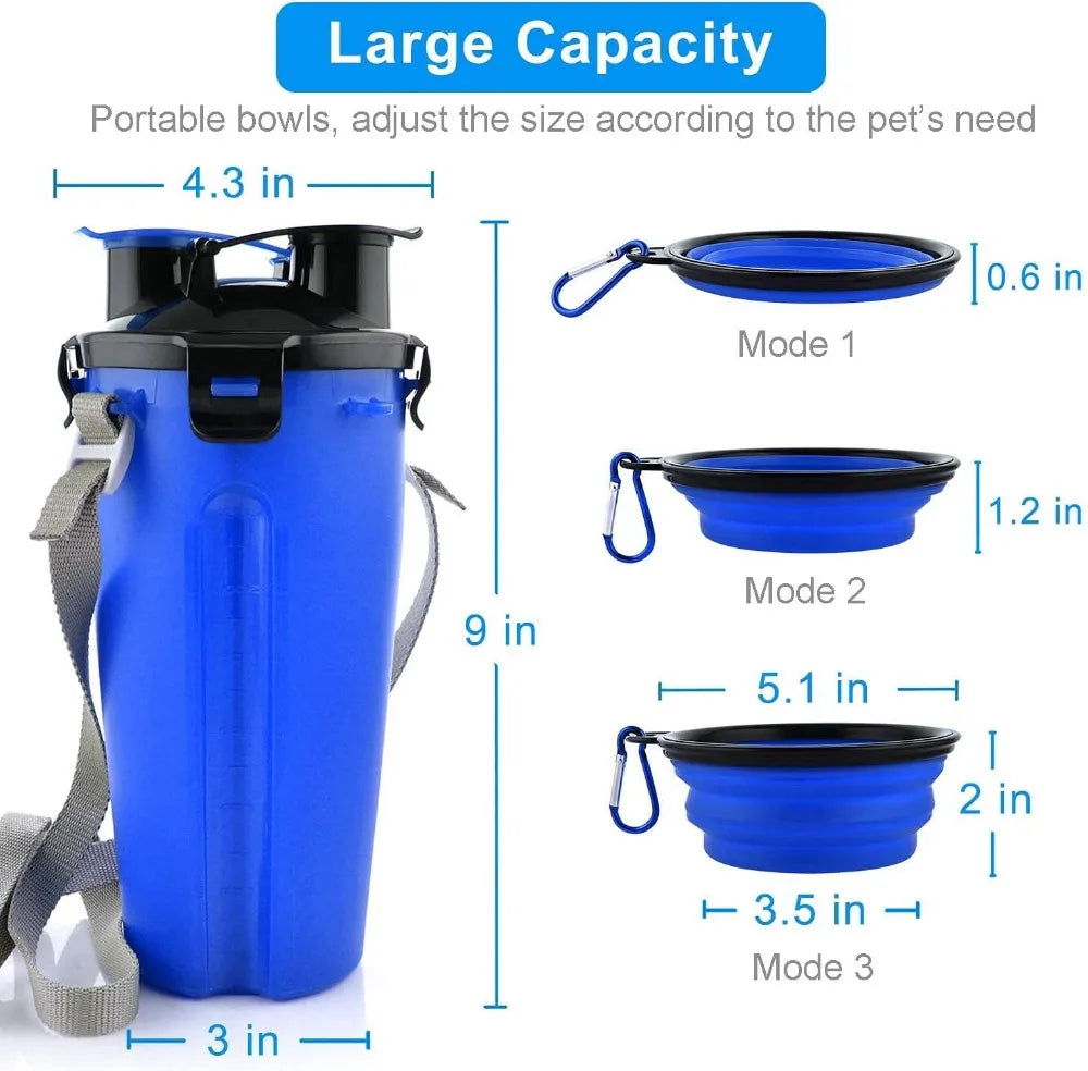 2 In 1 Dog Travel Water Bottle With Collapsible Bowls