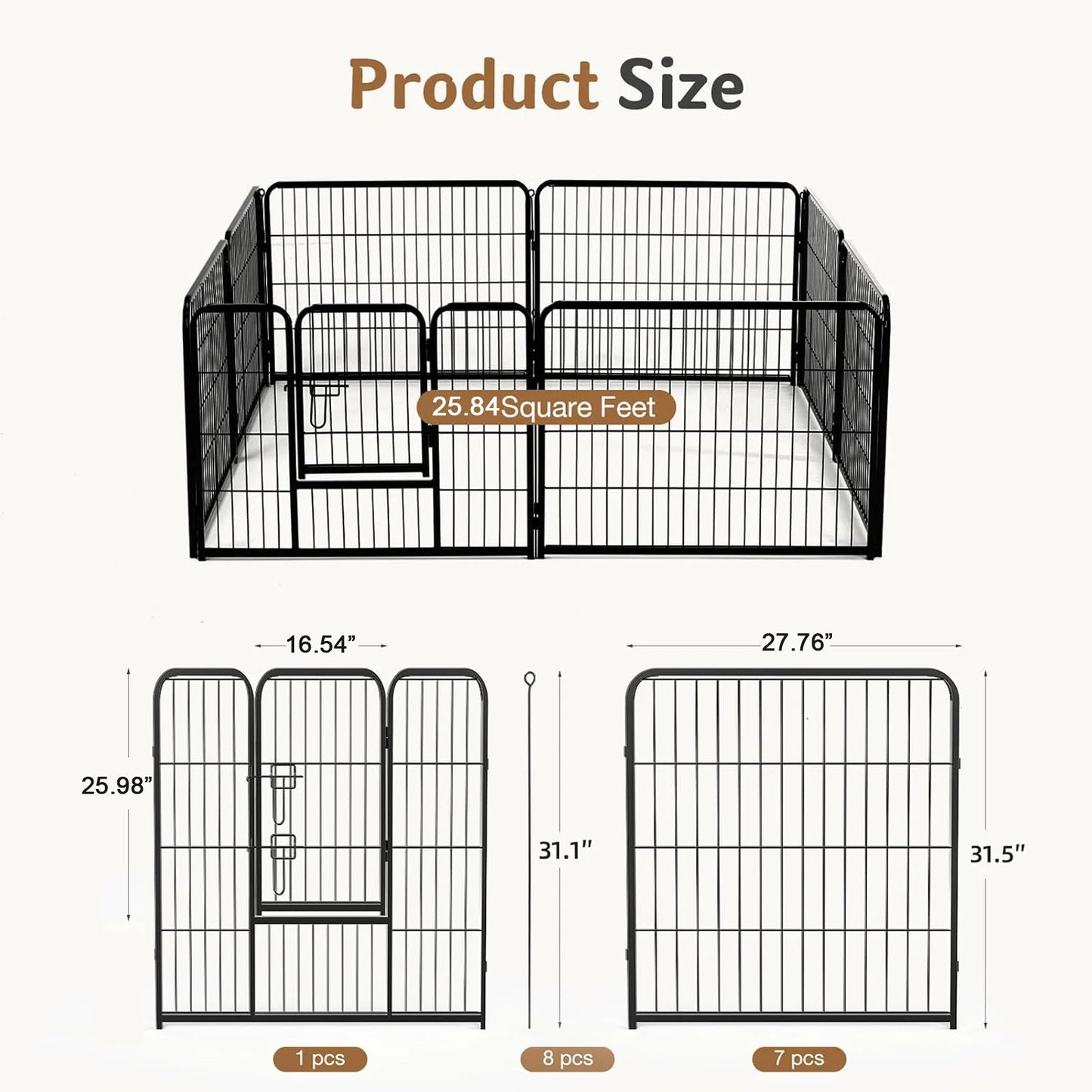 JHK 8 Panels Dog Playpen Metal Fence Foldable Outdoor
