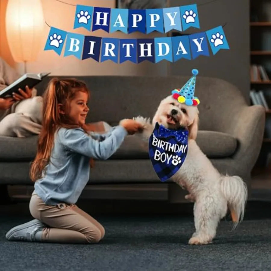 Dog Birthday Party Supplies Set With Hats Banners Balloons Swirls