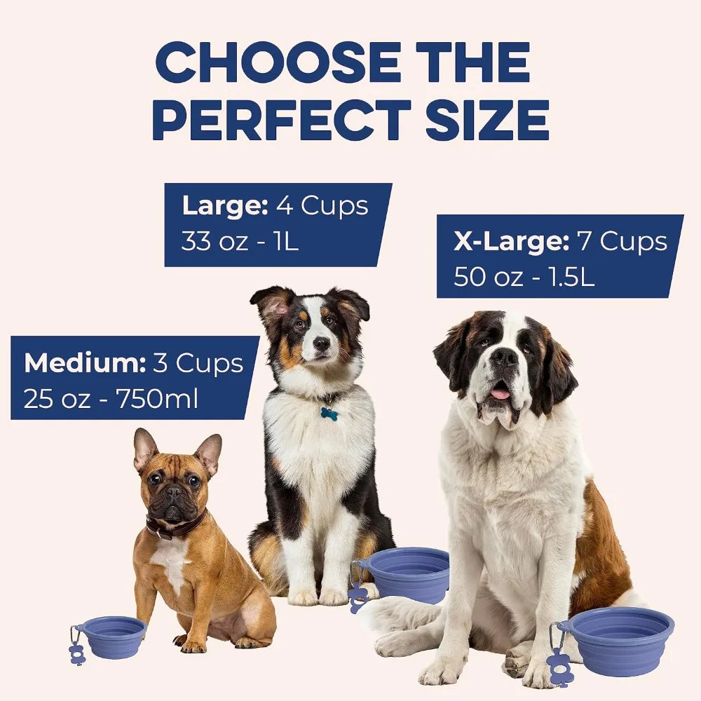 Collapsible Dog Water Bowl With Carabiner Clip Silicone Travel Dish Dishwasher Safe