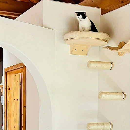 PETRAVEL Cat Wall Mounted Climbing Ladder Hammock Scratching Post