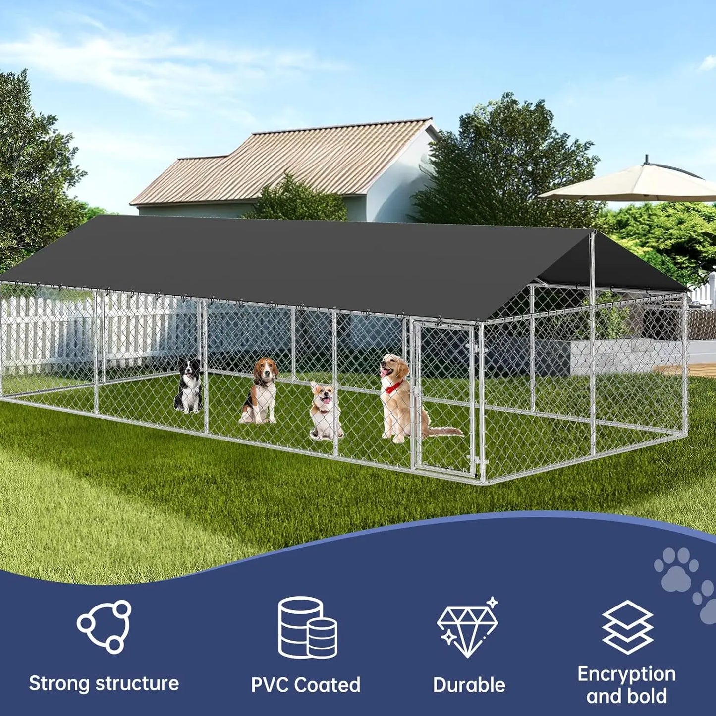 Heavy Duty Dog Kennel Outdoor Mesh Steel Fence Locking Cage