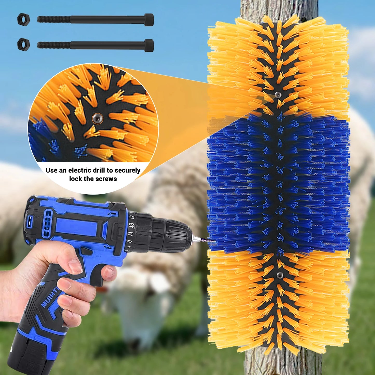 TWISTER.CK Livestock Scratch Brush Kit For Horses Cattle Sheep Pigs