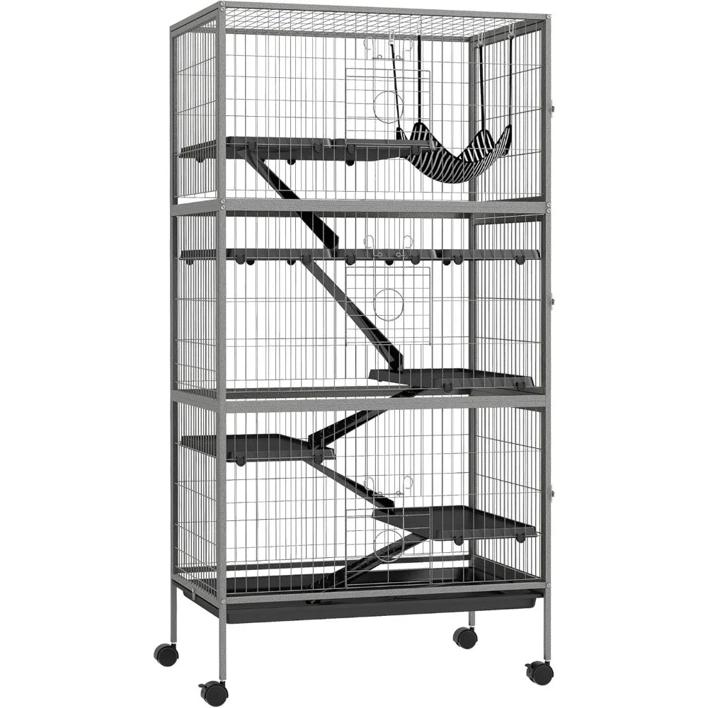 Metal Small Animal Cage Rolling Ferret Cage With Hammock