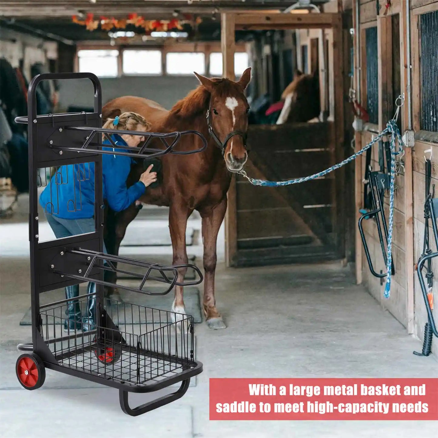 Horse Saddle Rack Portable Heavy Duty Wheels Cart for Stable Storage