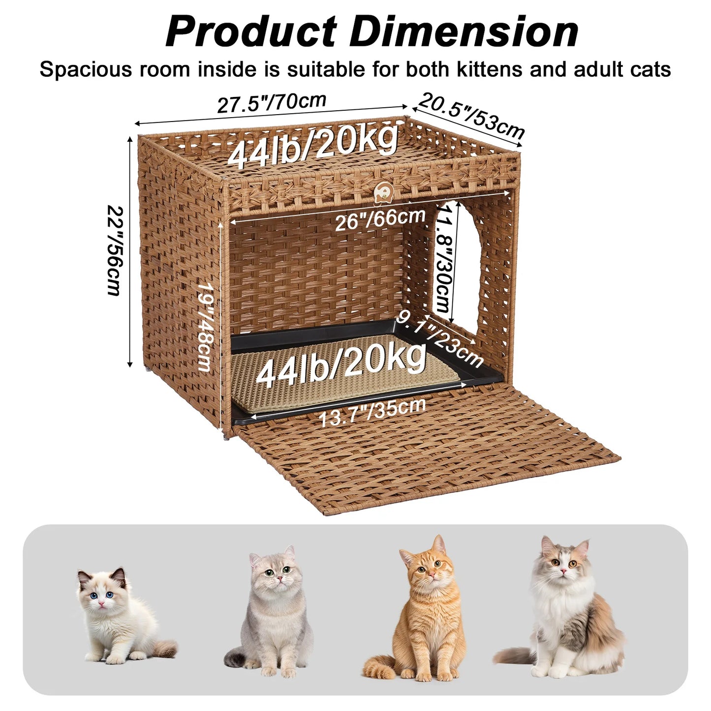 HiMISS Rattan Hidden Cat Litter Box Enclosure Cabinet For Living Room