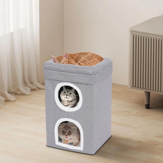 Foldable Modern Cat House Bed With Play Area Space Saving
