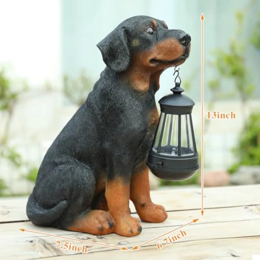 Garden Dog Statues Outdoor Decor Solar Powered LED Rottweiler Figurine