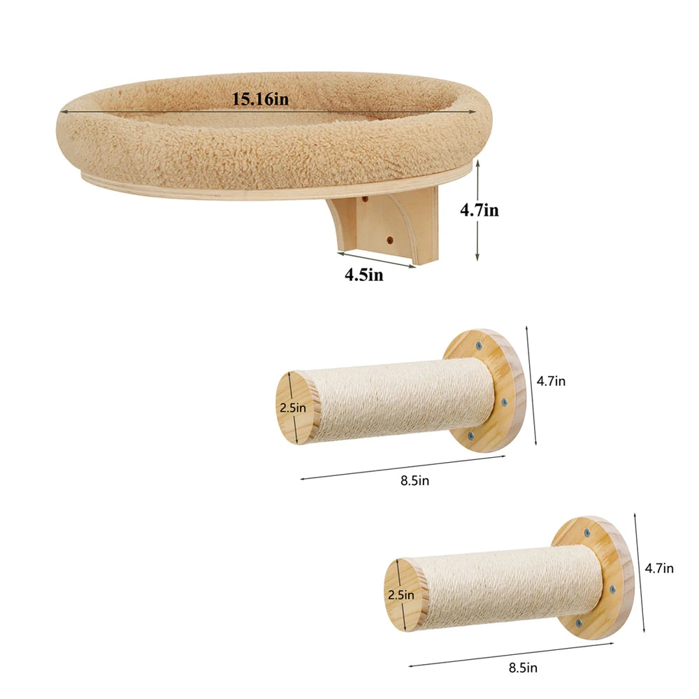 PETRAVEL Cat Wall Mounted Climbing Ladder Hammock Scratching Post