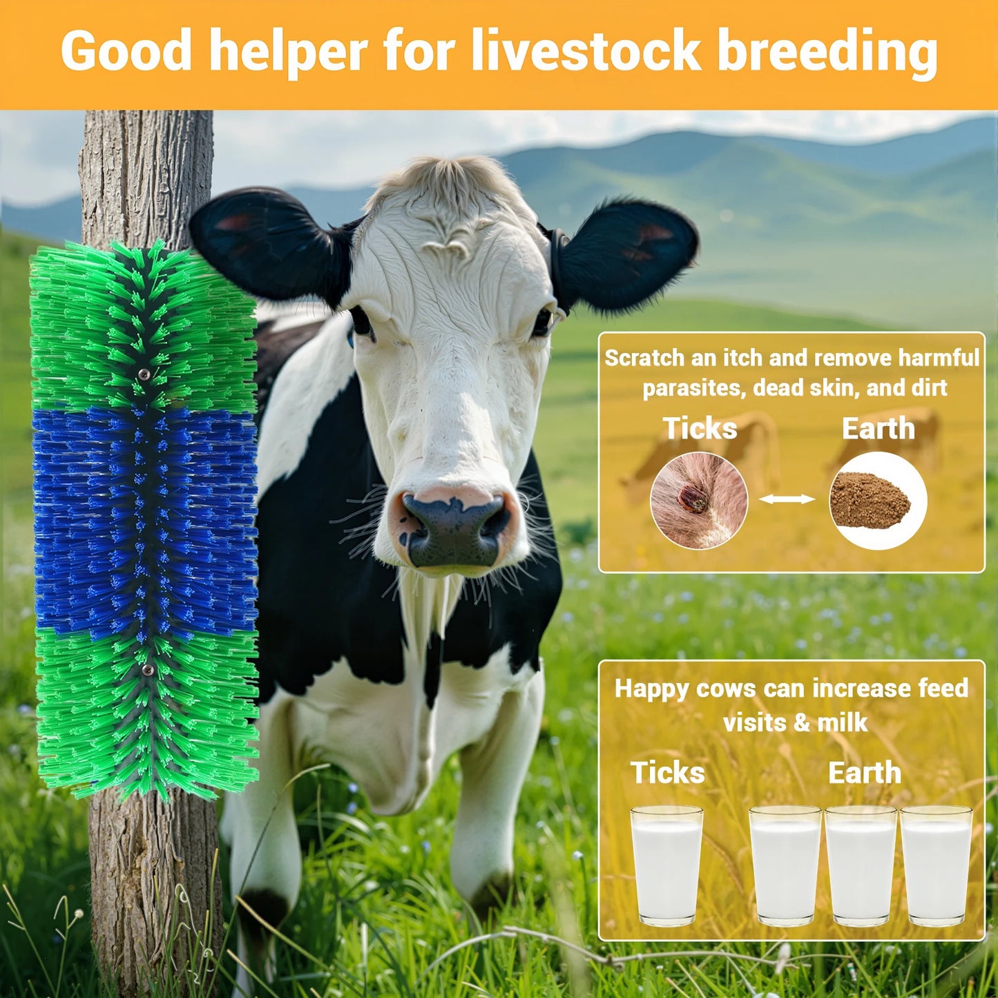 TWISTER.CK Livestock Scratch Brush Kit For Horses Cattle Sheep Pigs