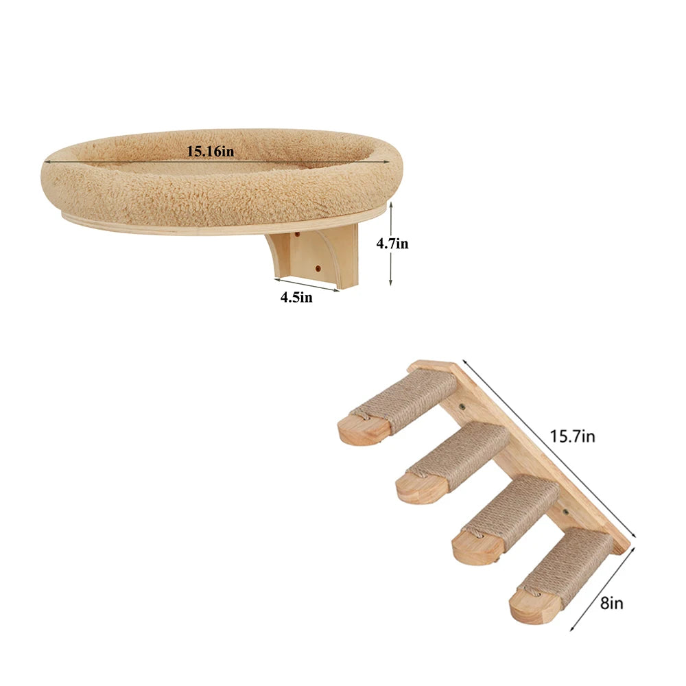 PETRAVEL Cat Wall Mounted Climbing Ladder Hammock Scratching Post