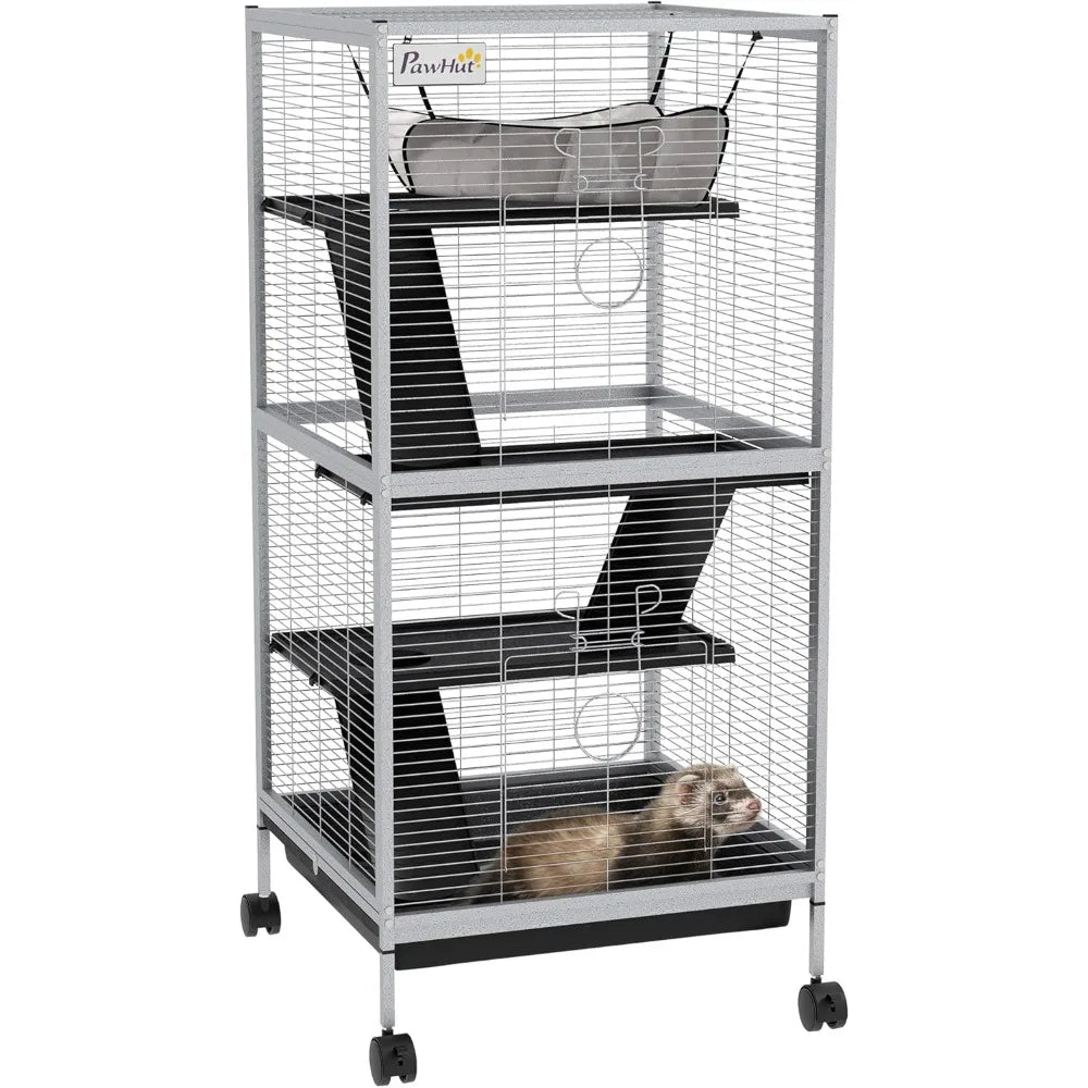 Metal Small Animal Cage Rolling Ferret Cage With Hammock