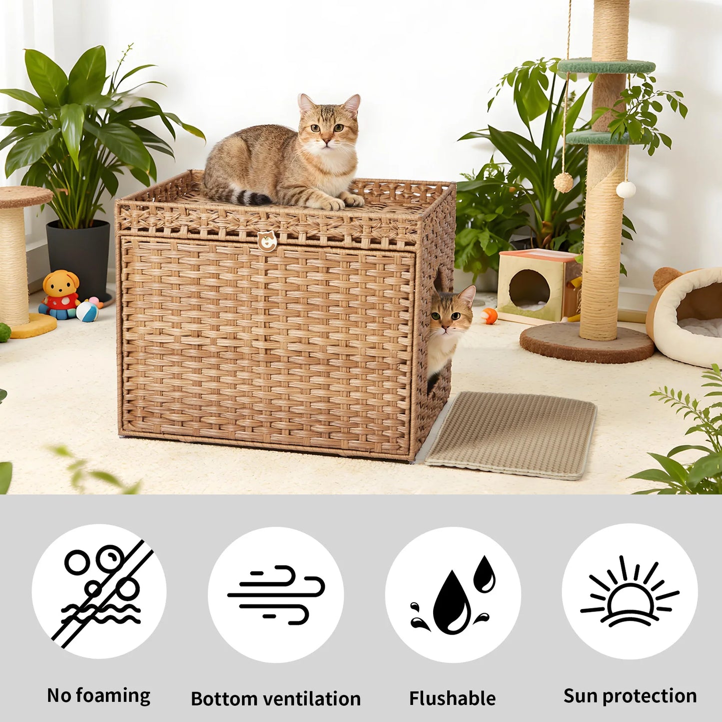 HiMISS Rattan Hidden Cat Litter Box Enclosure Cabinet For Living Room