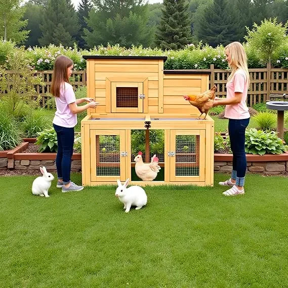 Outdoor Wooden Chicken Coop With Waterproof Roof And Pull-Out Trays