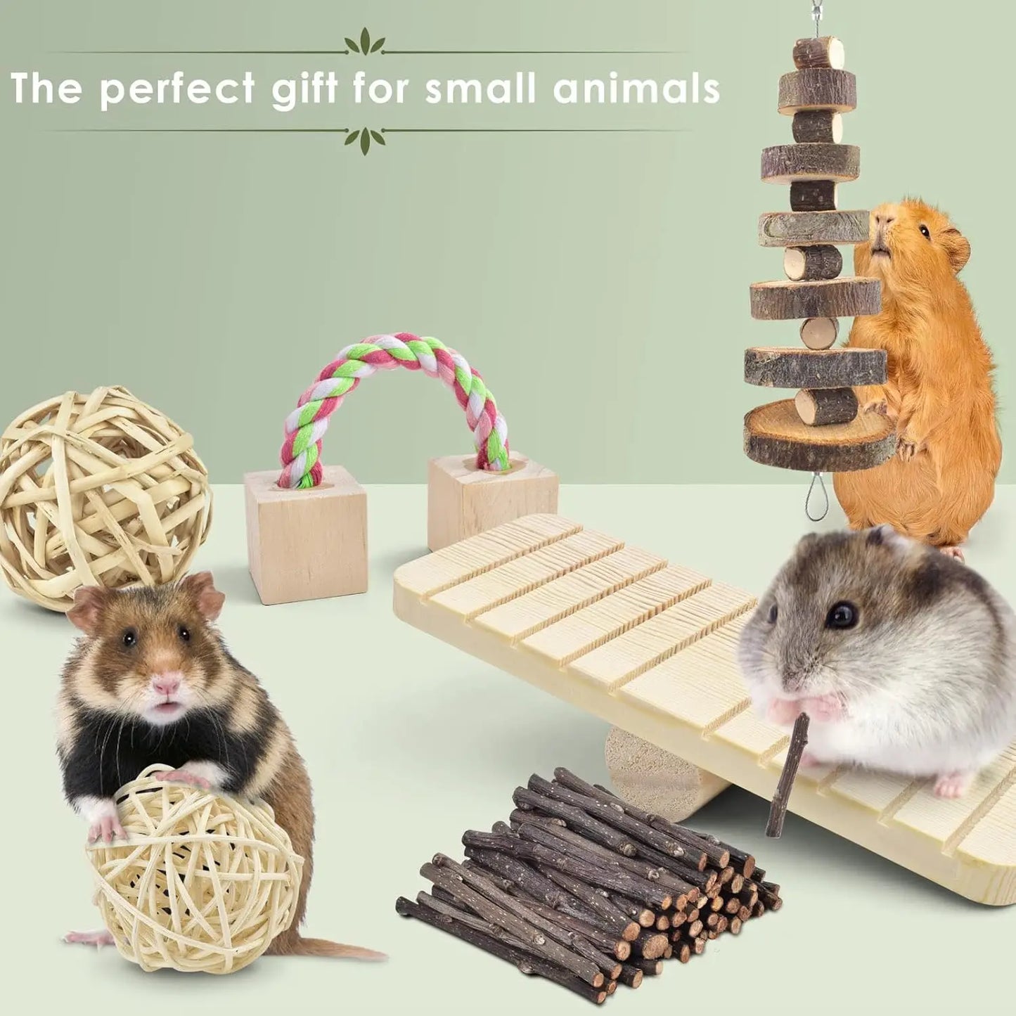 12 Pack Natural Wooden Hamster Chew Toys For Small Pets