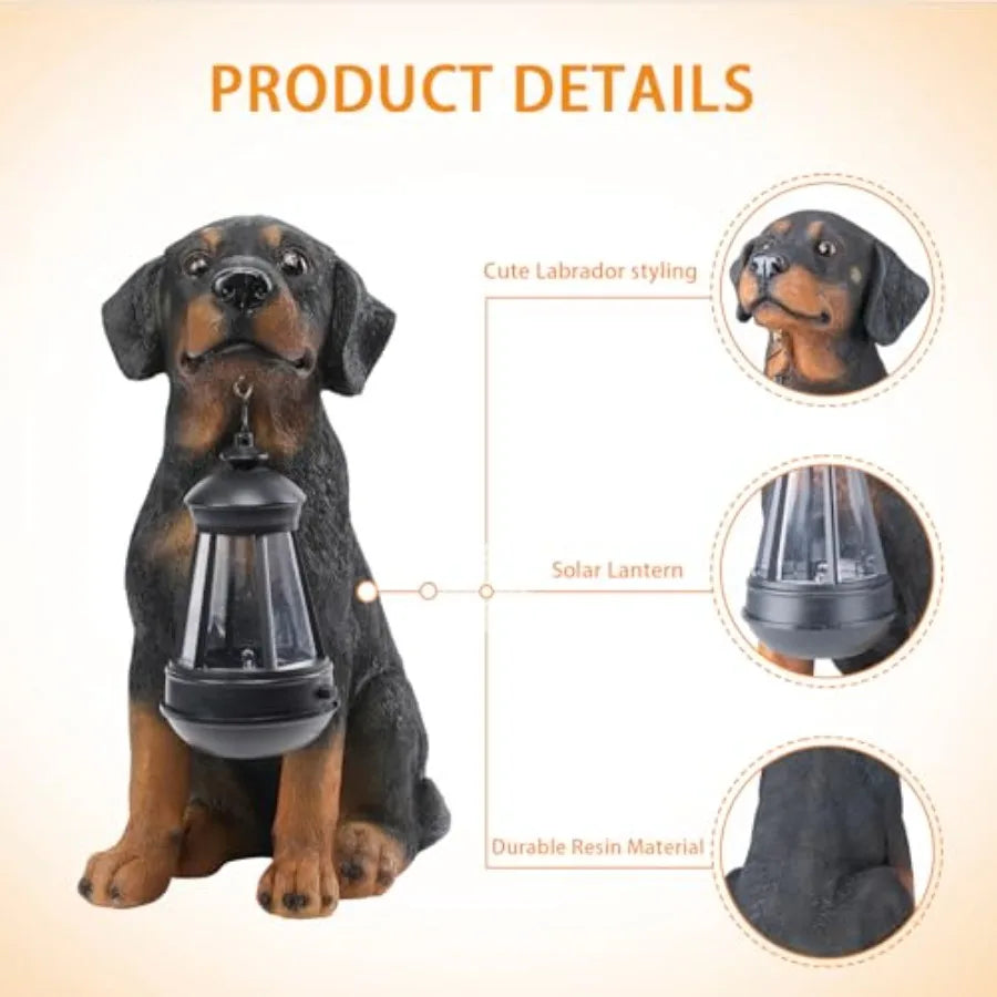 Garden Dog Statues Outdoor Decor Solar Powered LED Rottweiler Figurine