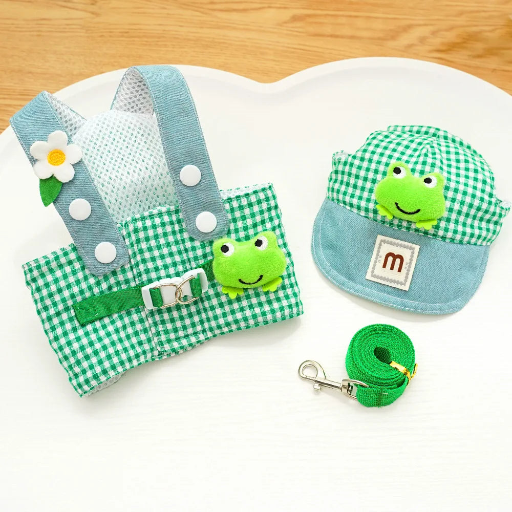Three Piece Duck Frog Pet Chest Harness Traction Rope Set Breathable Fabric