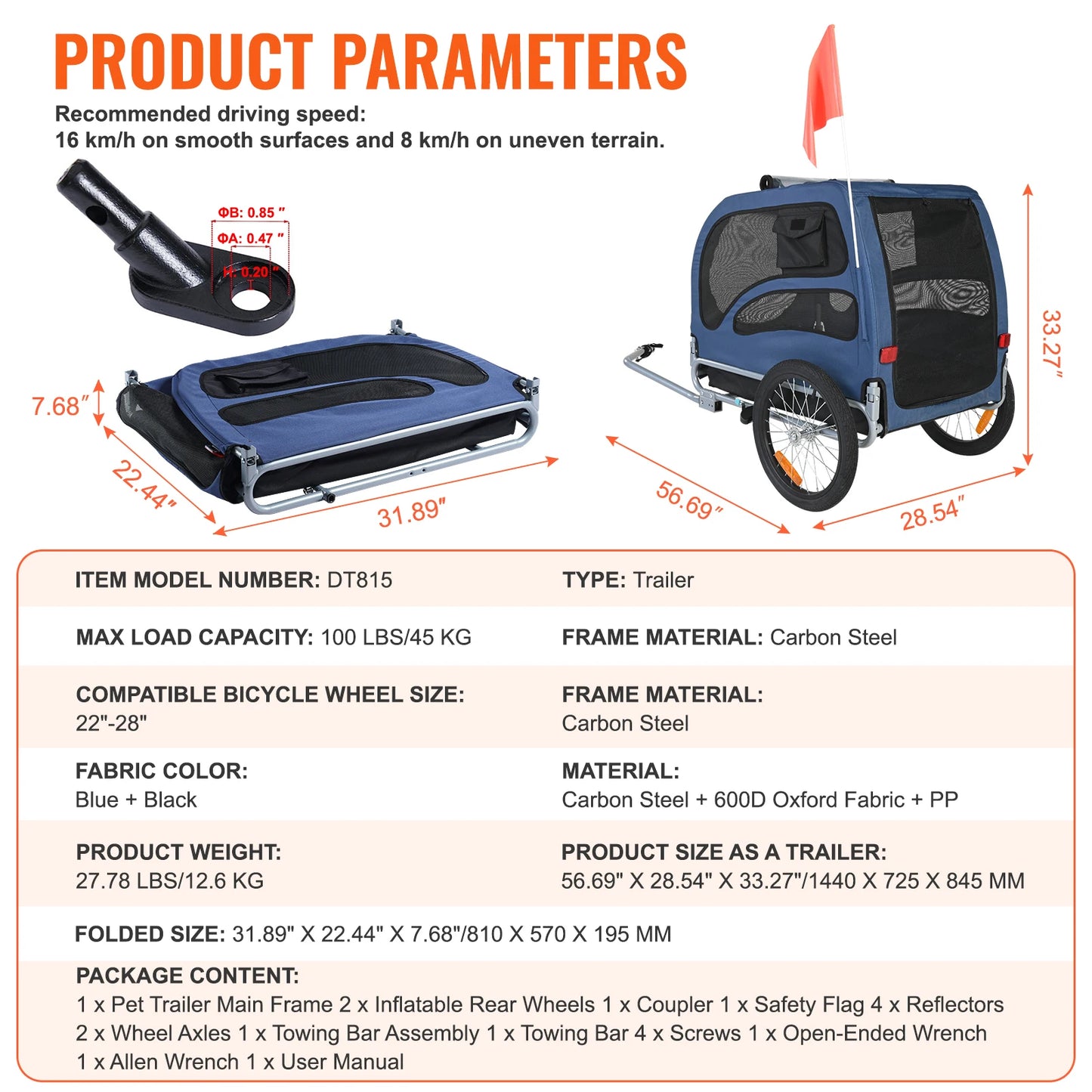 Universal Pet Bicycle Trailer Carrier For Dogs Travel With Reflectors
