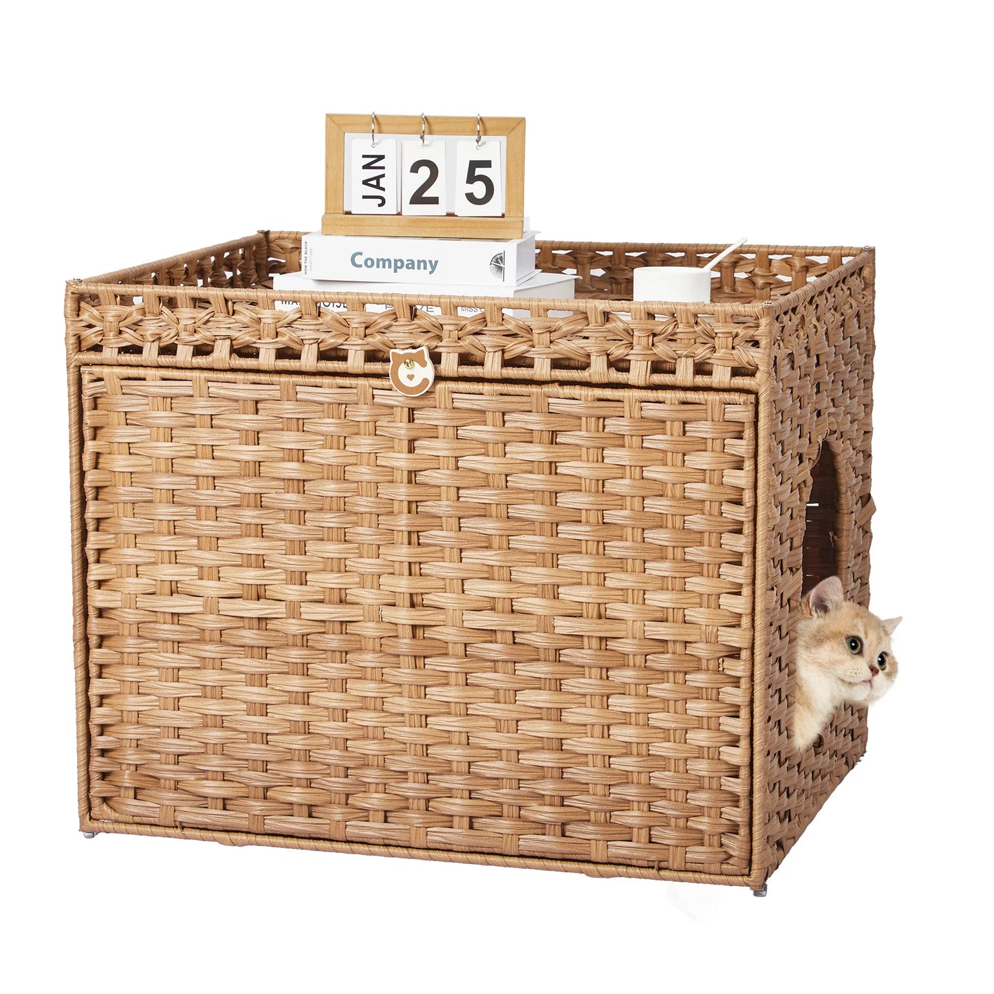HiMISS Rattan Hidden Cat Litter Box Enclosure Cabinet For Living Room