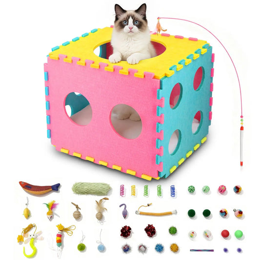 PETRAVELCN Cat House With 40 Toys Bed Cave For Cats