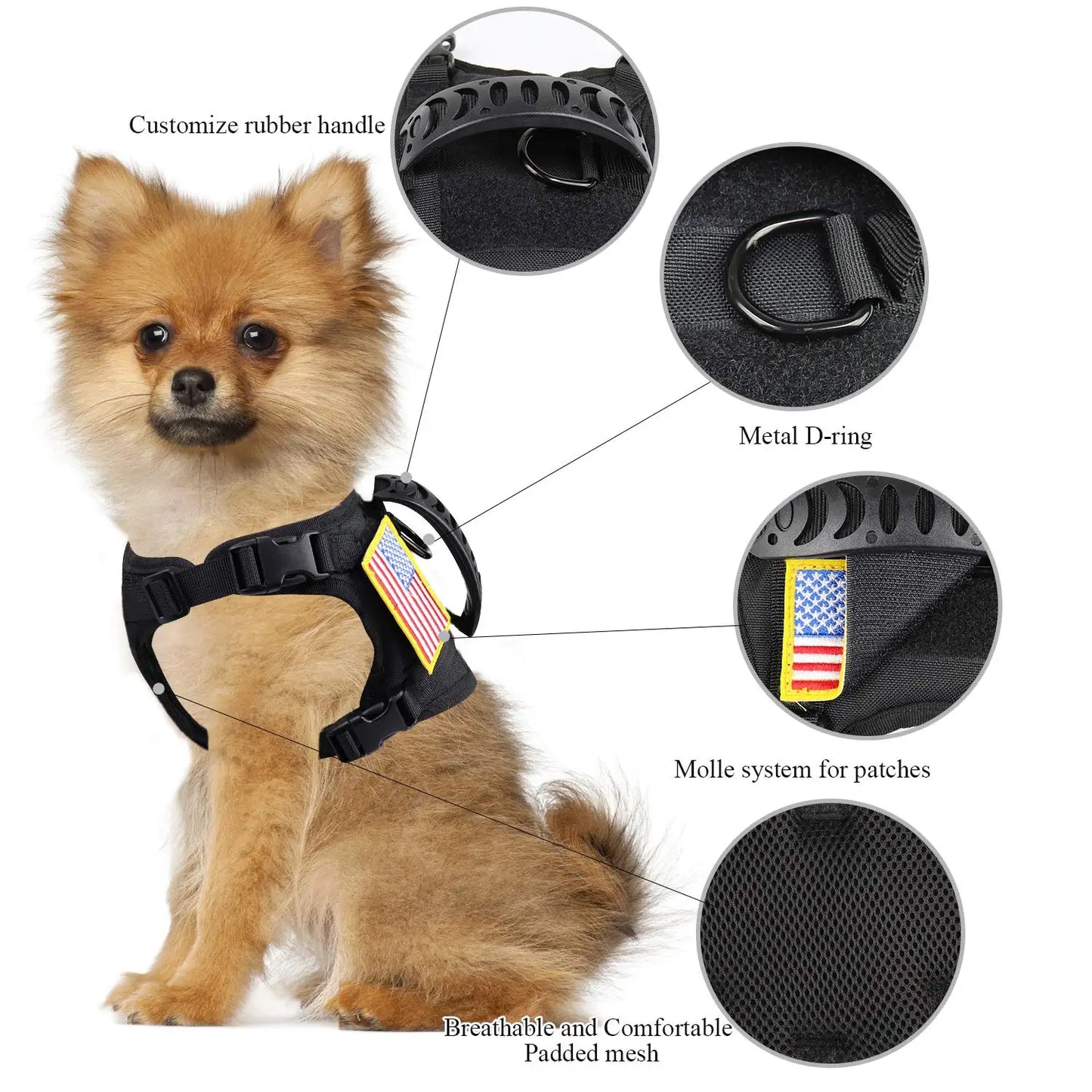 PetTravel Adjustable Tactical Harness and Leash Set for Puppies and Dogs