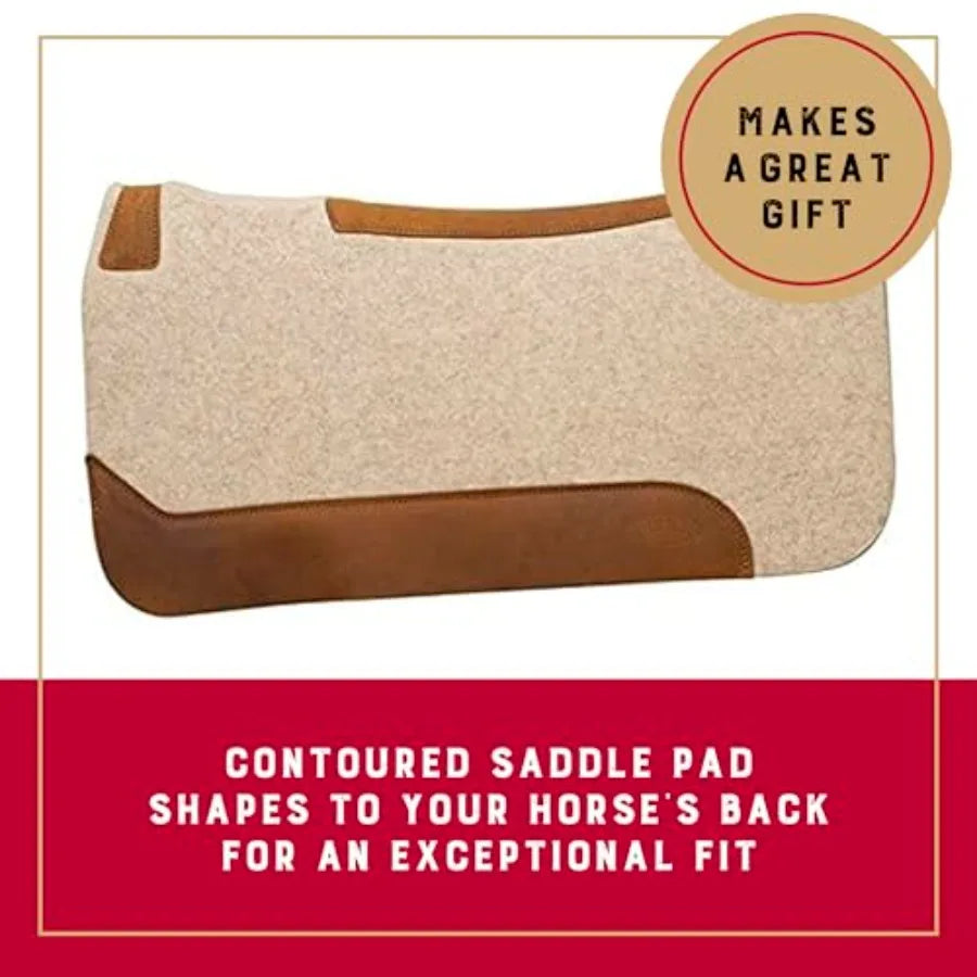 Western Saddle Pad for Horses Contoured Wool Felt Blend Shock Absorbing