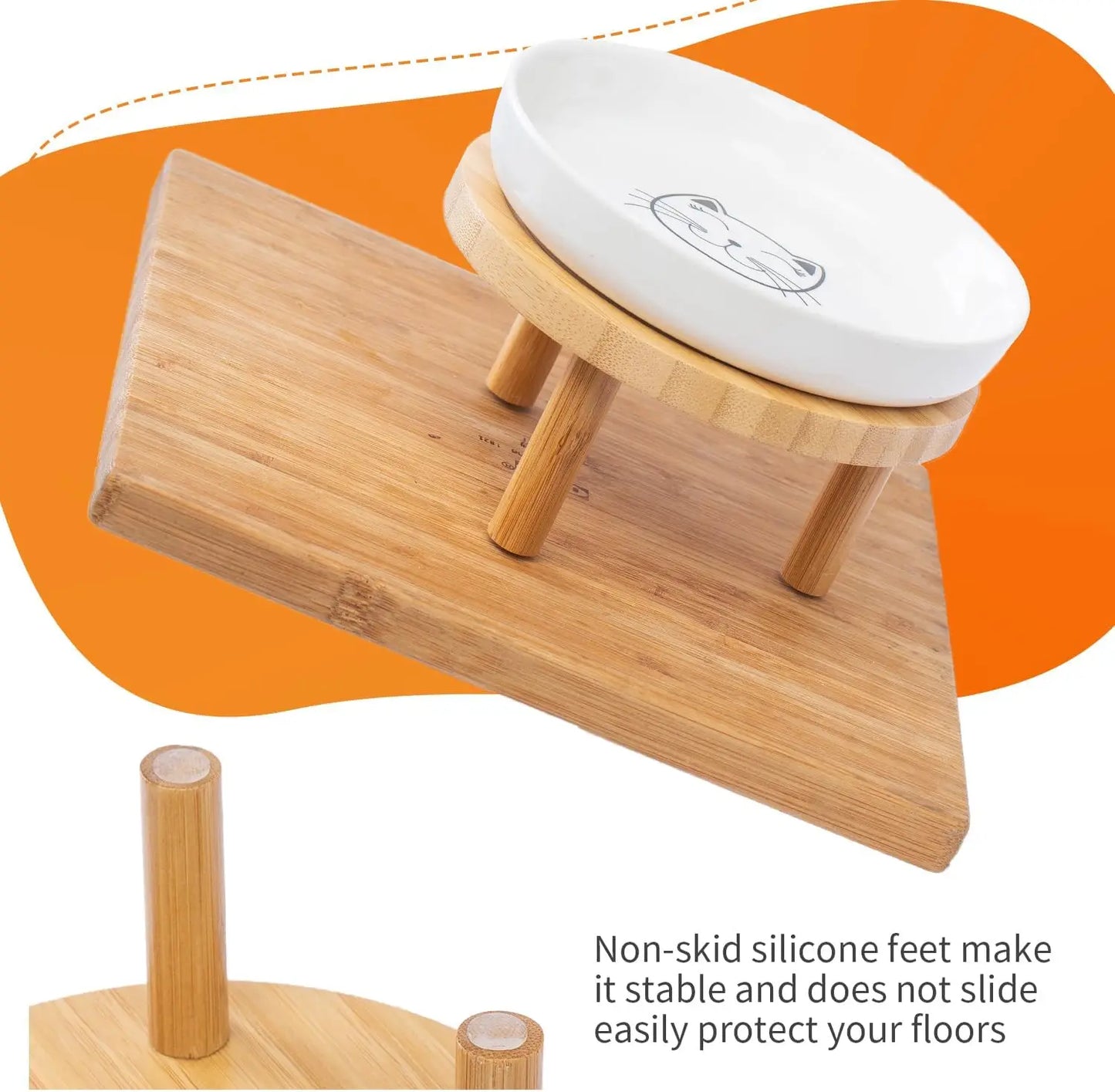 Elevated Ceramic Cat Bowls With Bamboo Stand Whisker Friendly Indoor Cats