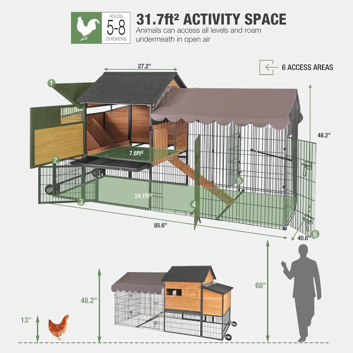 Mobile Chicken Coop With Run And Wheels Iron Frame