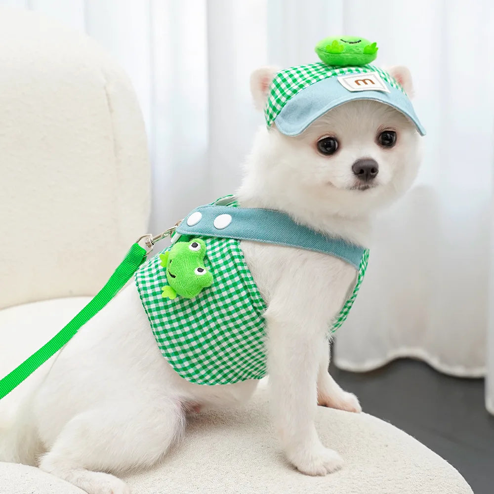 Three Piece Duck Frog Pet Chest Harness Traction Rope Set Breathable Fabric