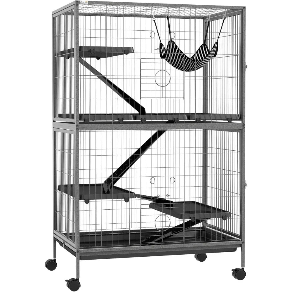 Metal Small Animal Cage Rolling Ferret Cage With Hammock