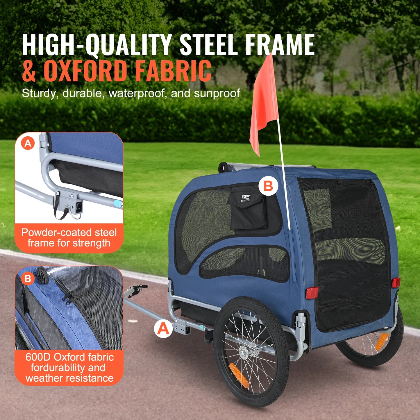 Universal Pet Bicycle Trailer Carrier For Dogs Travel With Reflectors