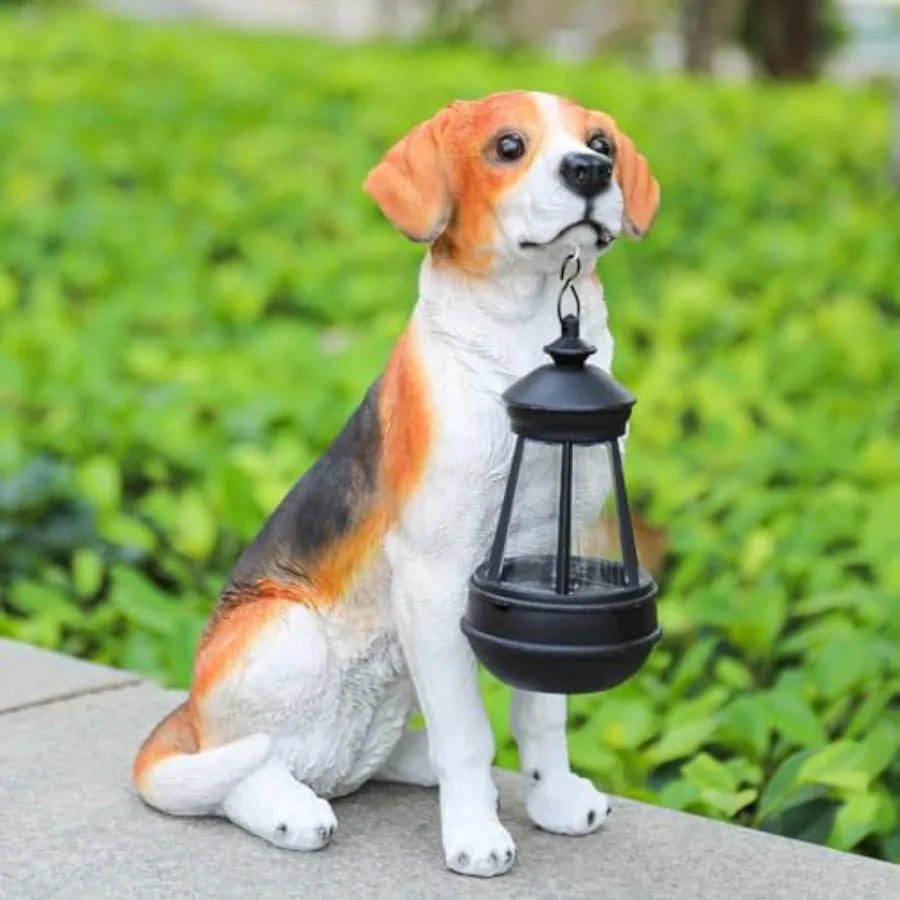 Garden Dog Statues Outdoor Decor Solar Powered LED Rottweiler Figurine