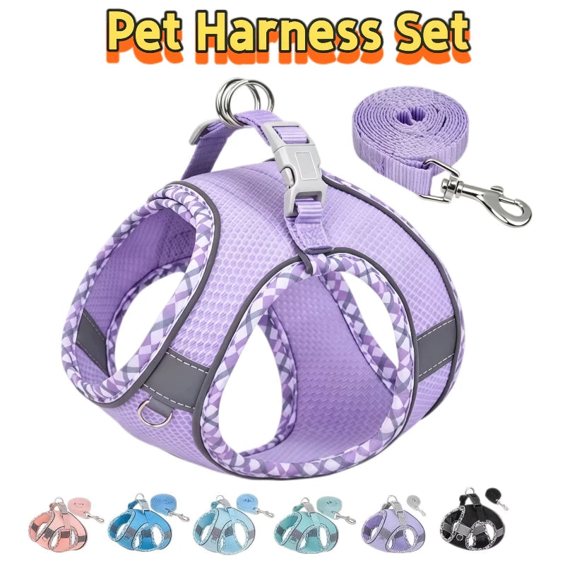 Dog Harness And Leash Set Reflective Adjustable Small Medium Dogs