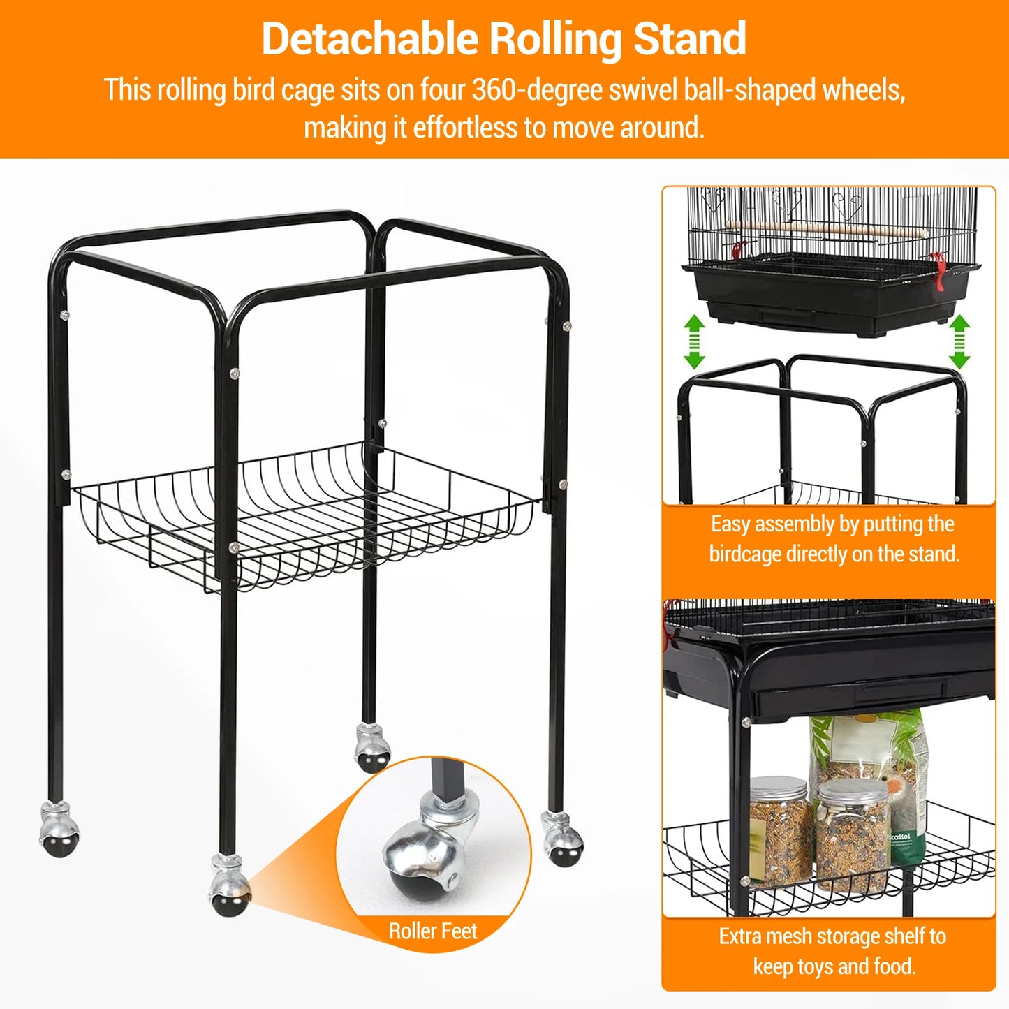 HiMISS Bird Cage With Rooftop Play Stand And Sliding Tray