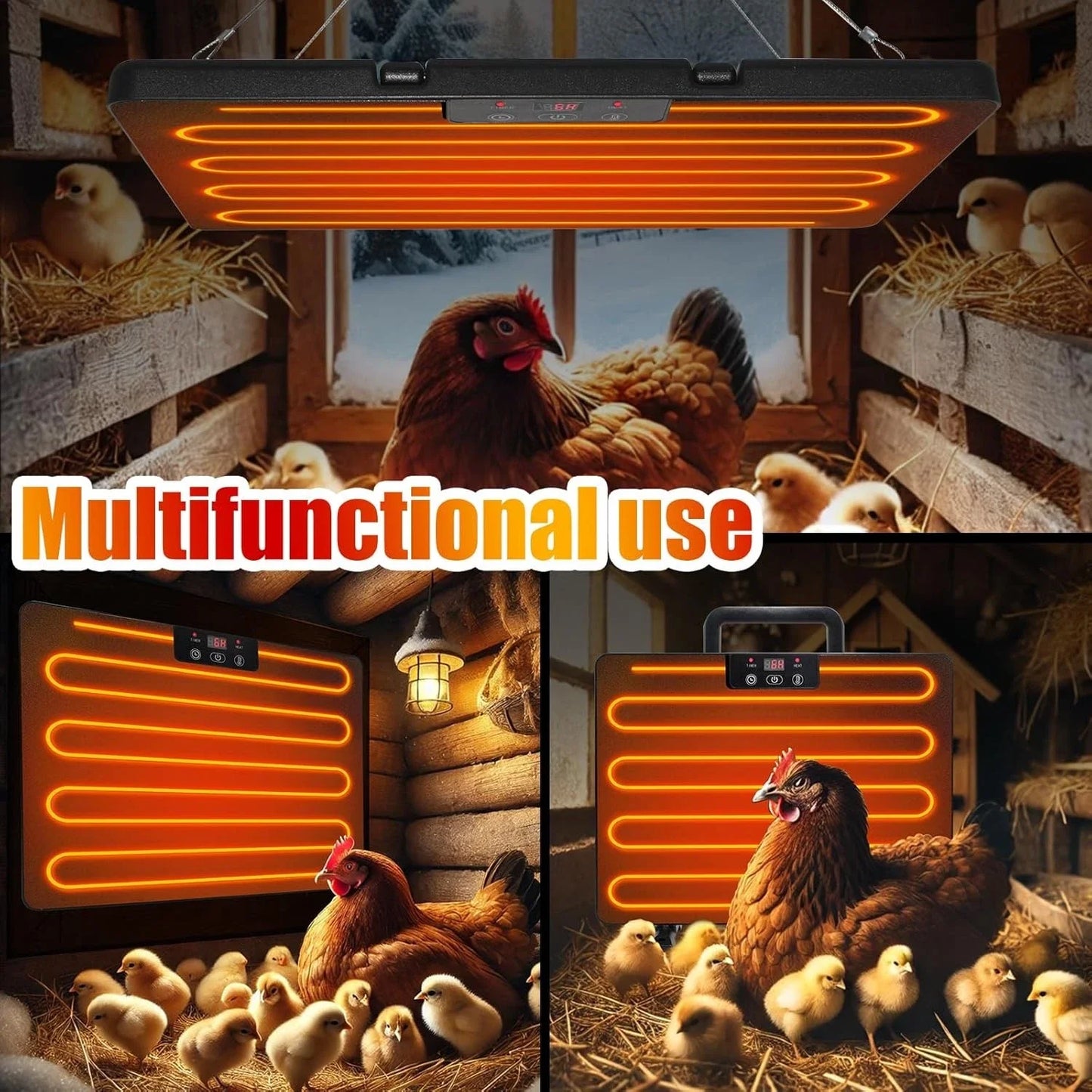 Chicken Coop Heater Thermostatic Poultry Heating Panel Adjustable Temperature