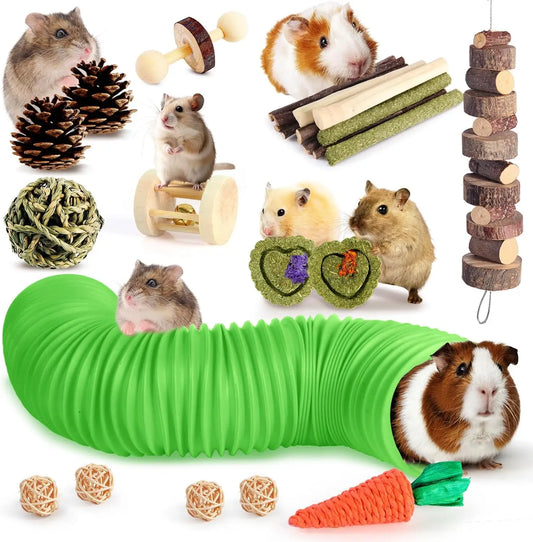 Hamster Guinea Pig Toys Set Tunnel Dental Chewable Wood Hay