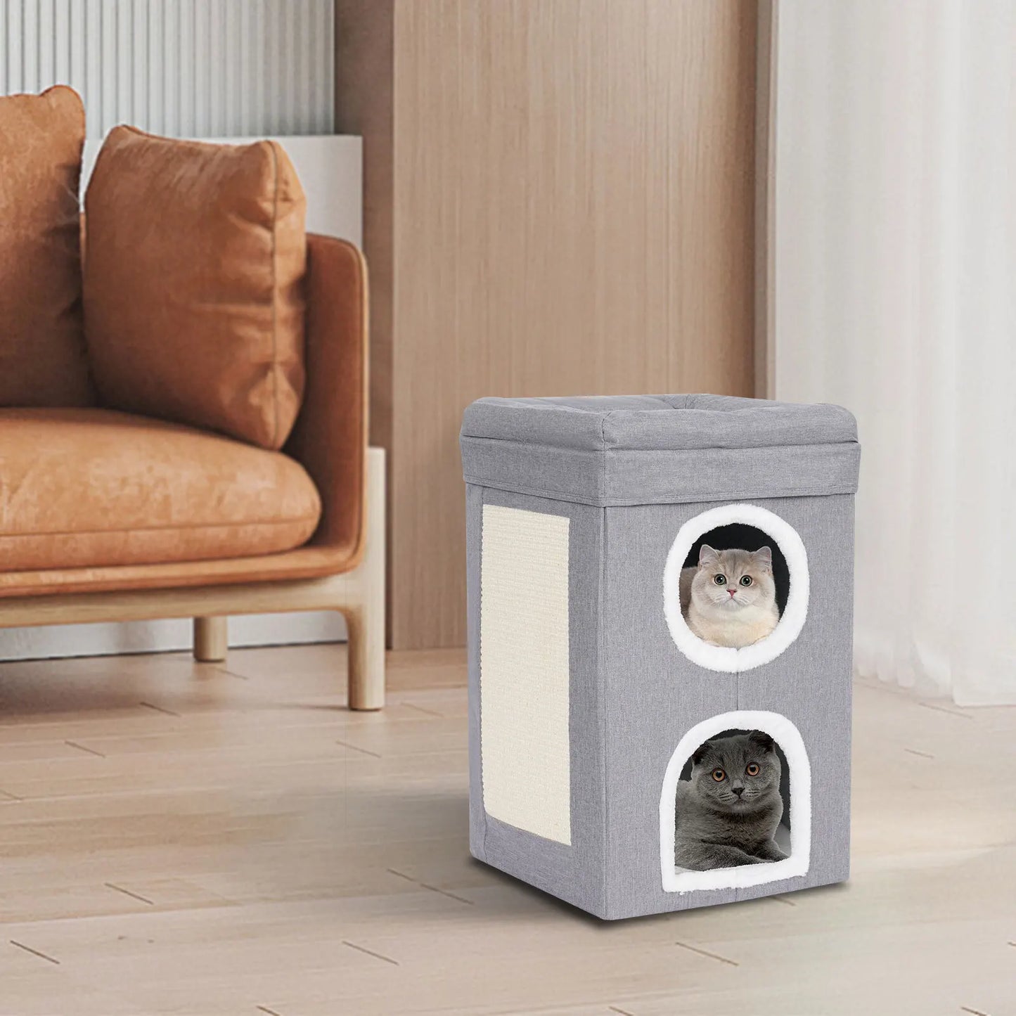 Foldable Modern Cat House Bed With Play Area Space Saving