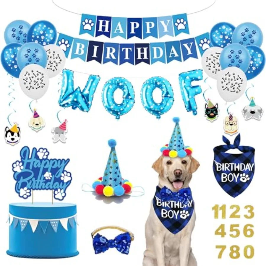 Dog Birthday Party Supplies Set With Hats Banners Balloons Swirls
