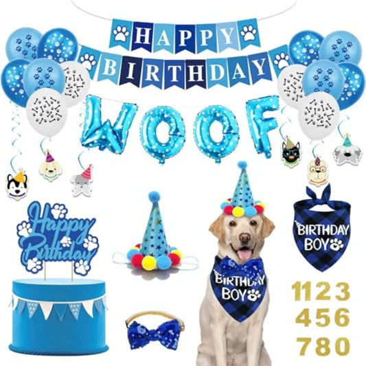 Dog Birthday Party Supplies Set With Hats Banners Balloons Swirls