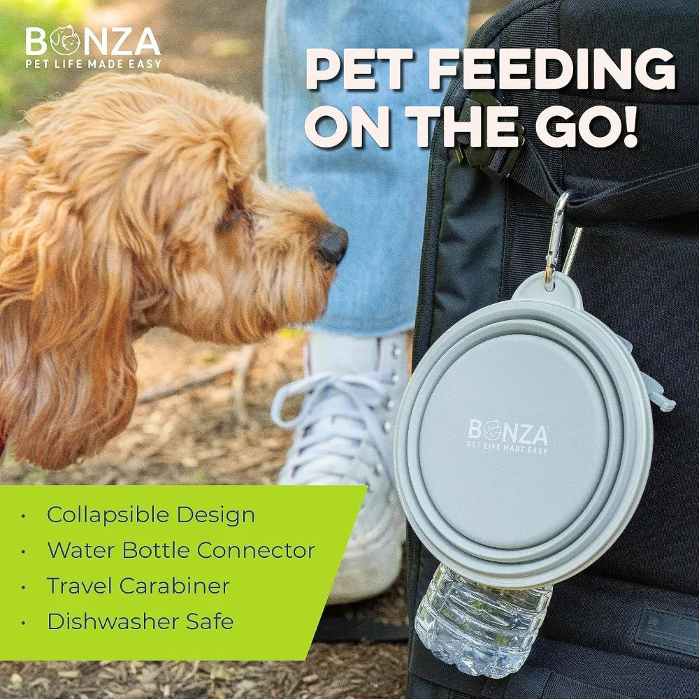 Collapsible Dog Water Bowl With Carabiner Clip Silicone Travel Dish Dishwasher Safe