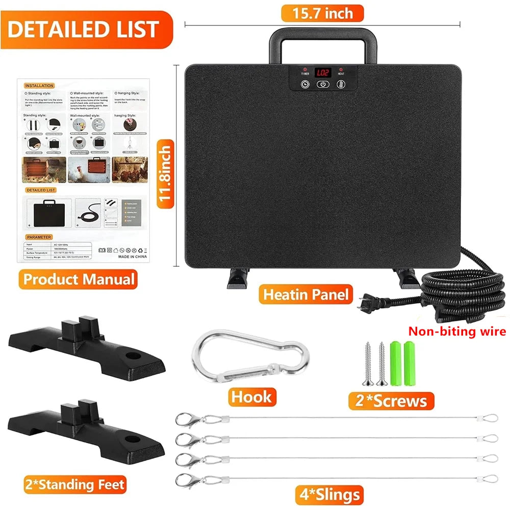 Chicken Coop Heater Thermostatic Poultry Heating Panel Adjustable Temperature