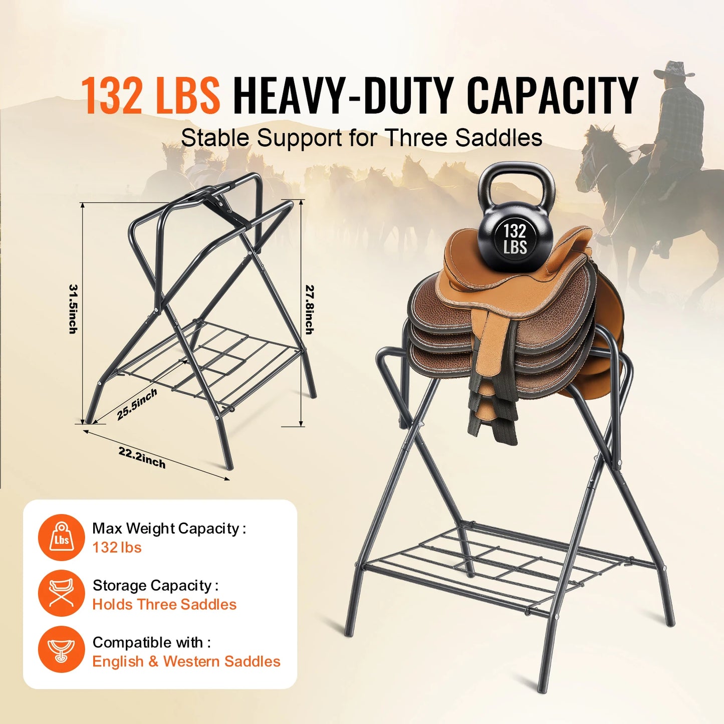 SucceBuy Folding Saddle Rack Freestanding for English and Western Saddles