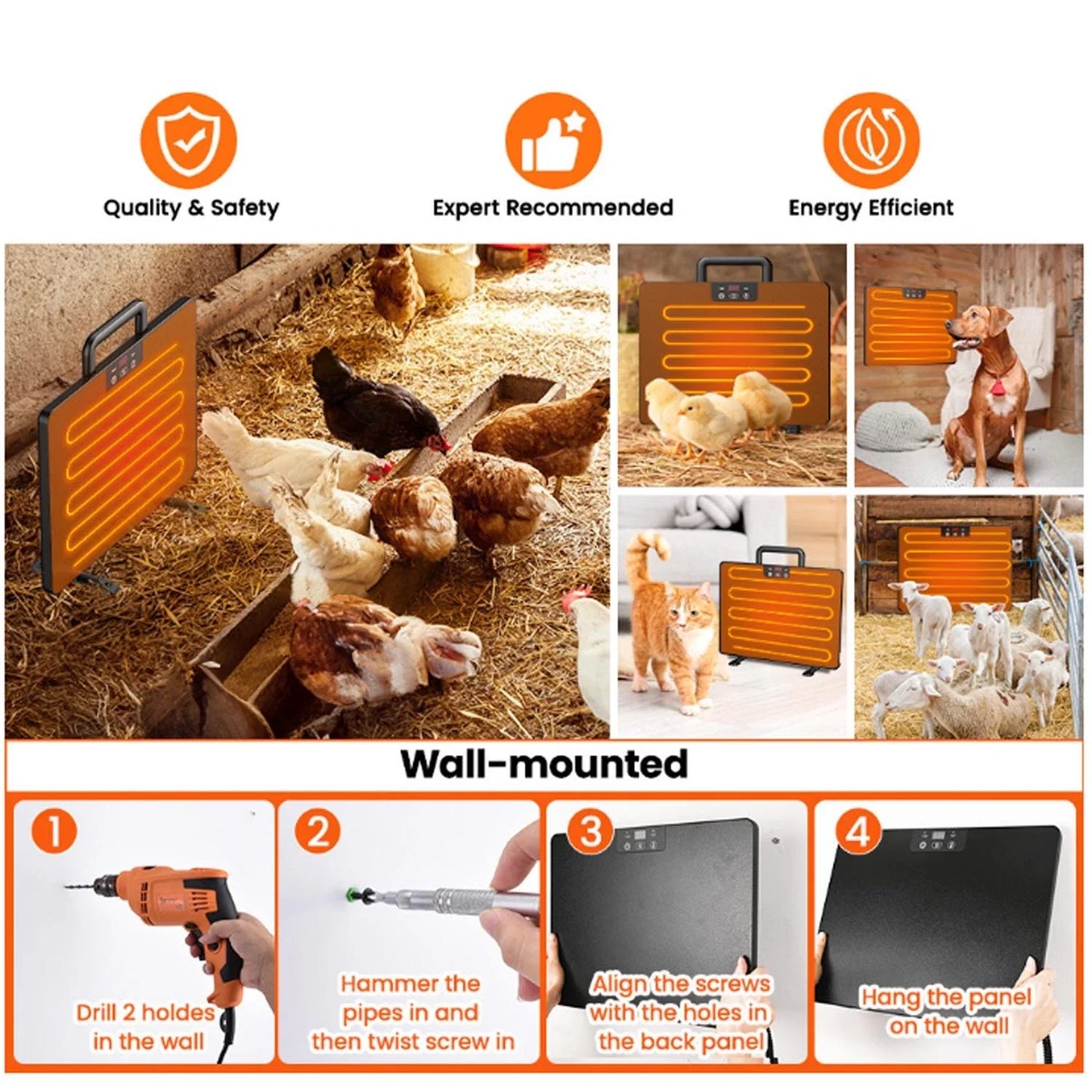 Chicken Coop Heater Thermostatic Poultry Heating Panel Adjustable Temperature