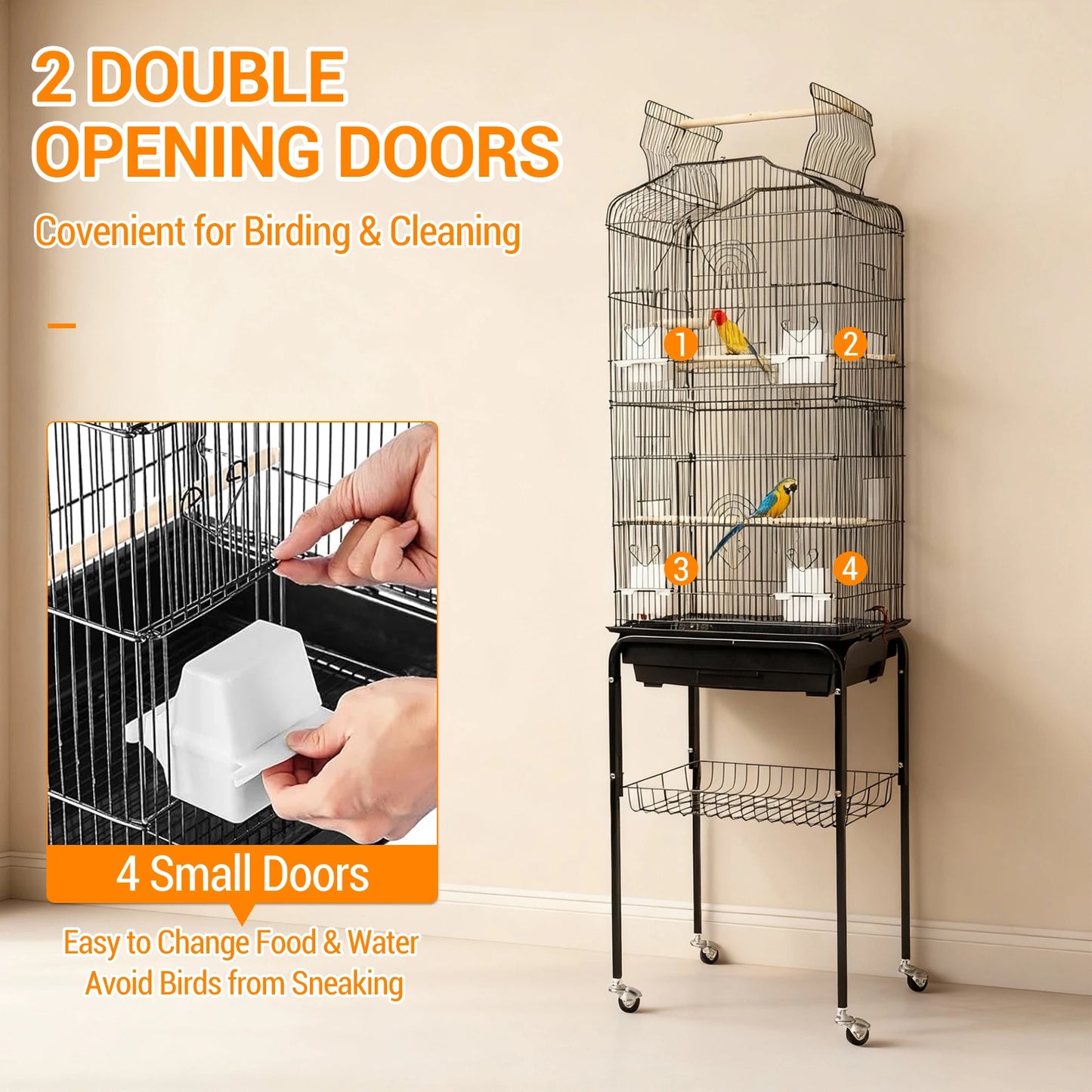 HiMISS Bird Cage With Rooftop Play Stand And Sliding Tray