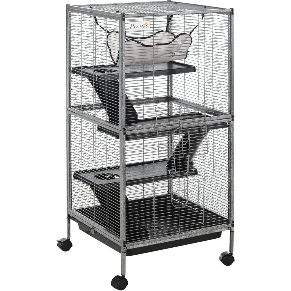 Metal Small Animal Cage Rolling Ferret Cage With Hammock