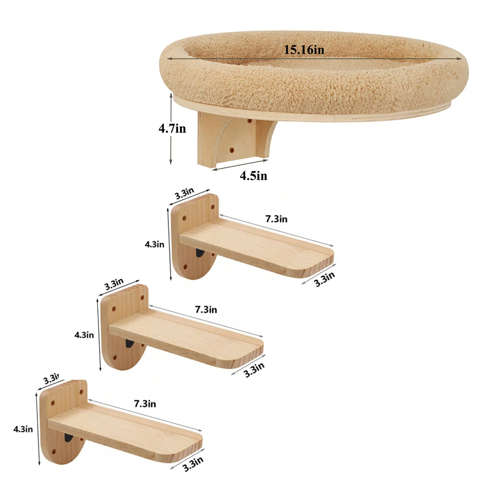 PETRAVEL Cat Wall Mounted Climbing Ladder Hammock Scratching Post