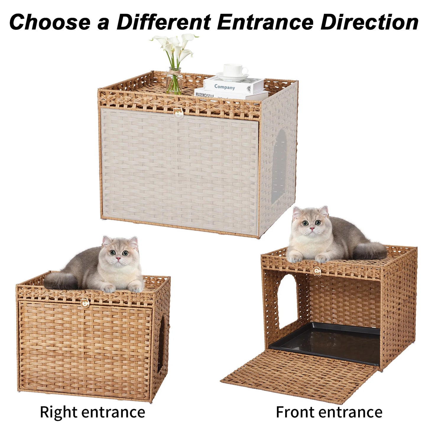 HiMISS Rattan Hidden Cat Litter Box Enclosure Cabinet For Living Room