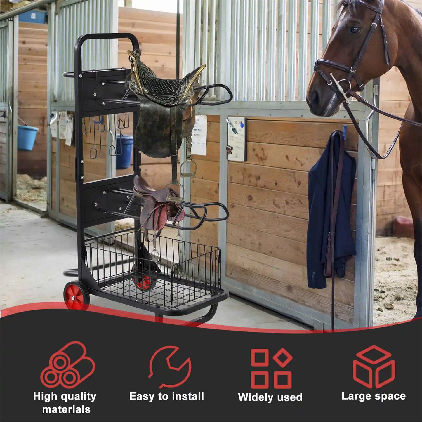 Horse Saddle Rack Portable Heavy Duty Wheels Cart for Stable Storage